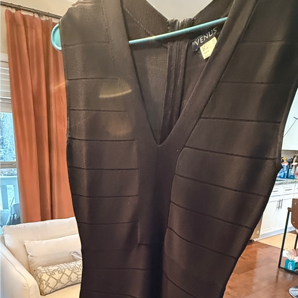 Venus Bandage Black Fringe Cocktail Dress - Sz 8 / EUR 40 - Picture 7 of 12